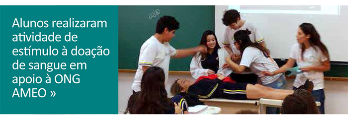 Alunos realizam atividade de estímulo à doação de sangue em apoio à ONG AMEO