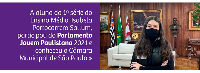 Aluna representou o Colégio Rio Branco no Parlamento Jovem Paulistano 2021